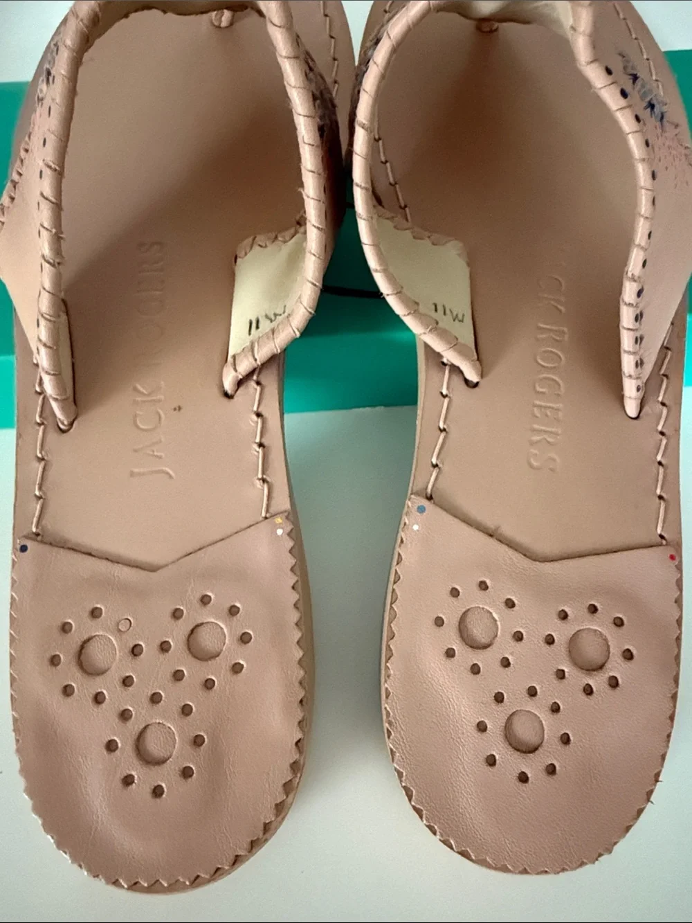 Jack Rogers Blush Pink / Nude Hand painted  Leather Thong Sandals